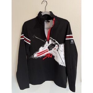 NEWLAND Men's Ski Sweater Sz. M Skier Made Italy Quarter Zip‎ Black